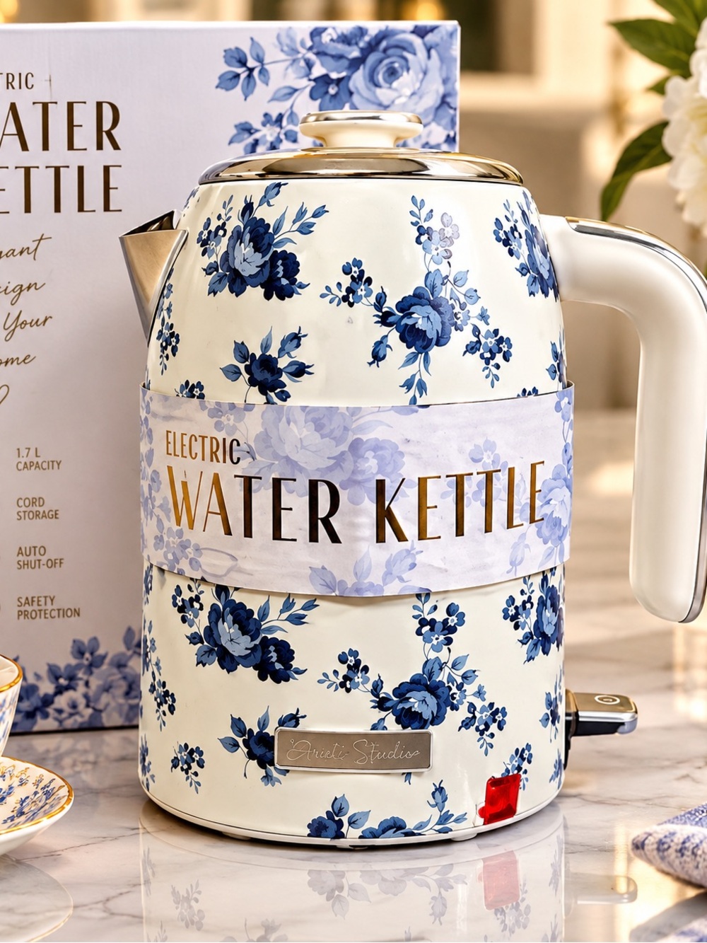 Blue Floral Electric Water Kettle